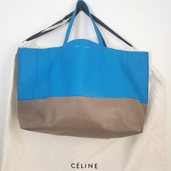 RARE! Celine Horizontal Blue Camel Bicolor Large Cabas Tote +dust bag VGC $1400 - Picture 6 of 16